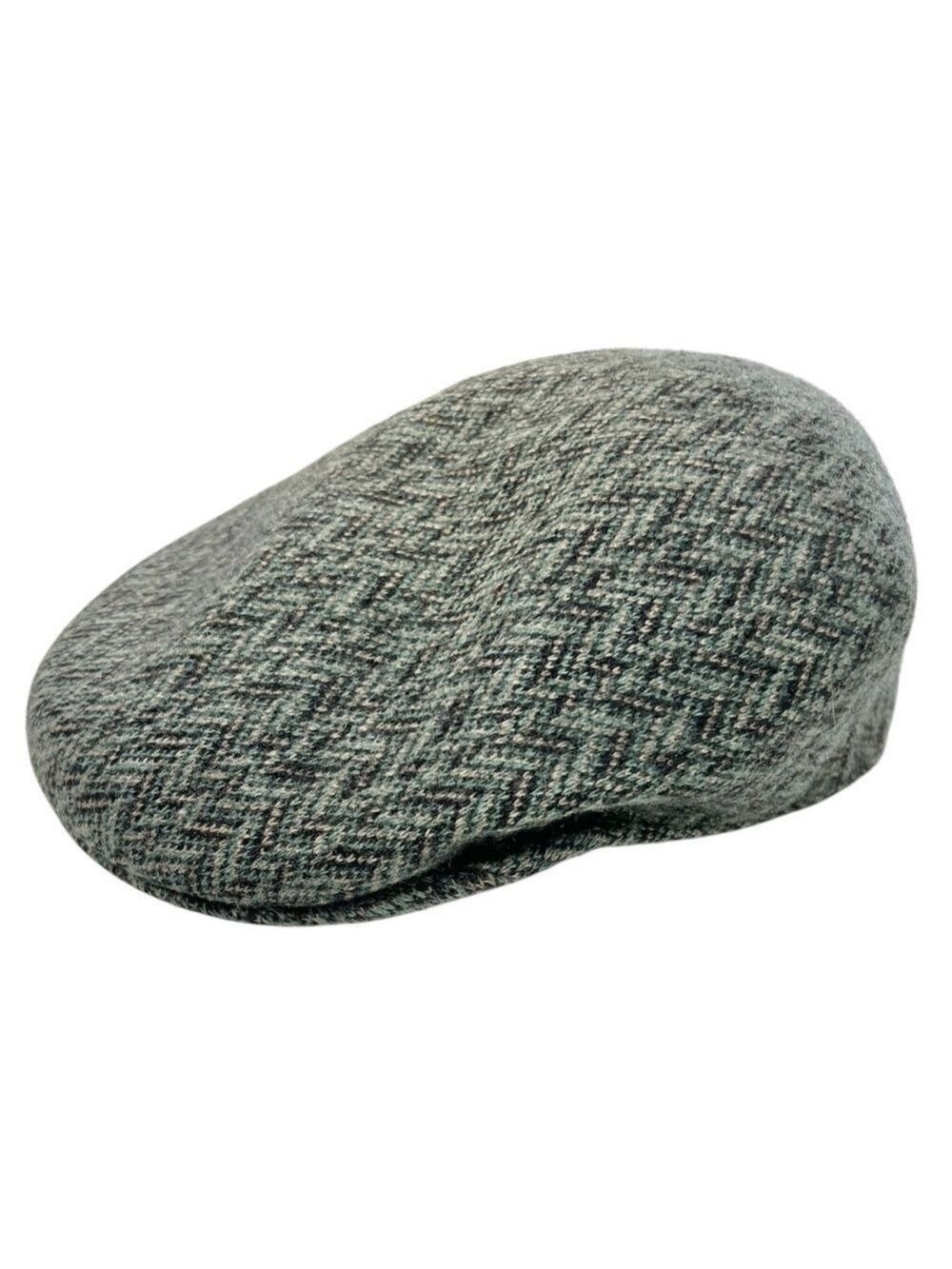 Vintage KANGOL made in GB black grey aqua herringbone tweed newsboy bakerboy cap
